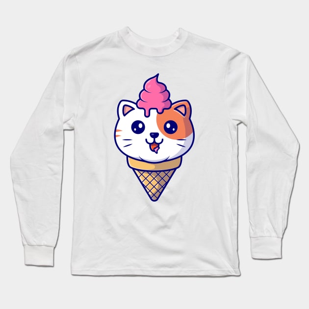 Cute Cat Ice Cream Cone Long Sleeve T-Shirt by Catalyst Labs